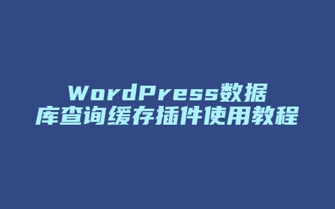 WordPress数据库查询缓存插件使用教程