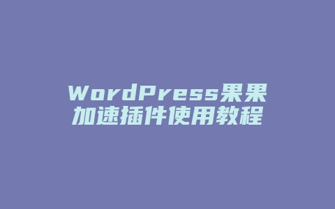WordPress果果加速插件使用教程